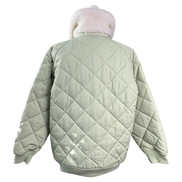 Lovers and Friends x Rachel Evie Quilted Jacket in Sage Green Fur Collar SZ XS - Picture 8 of 9